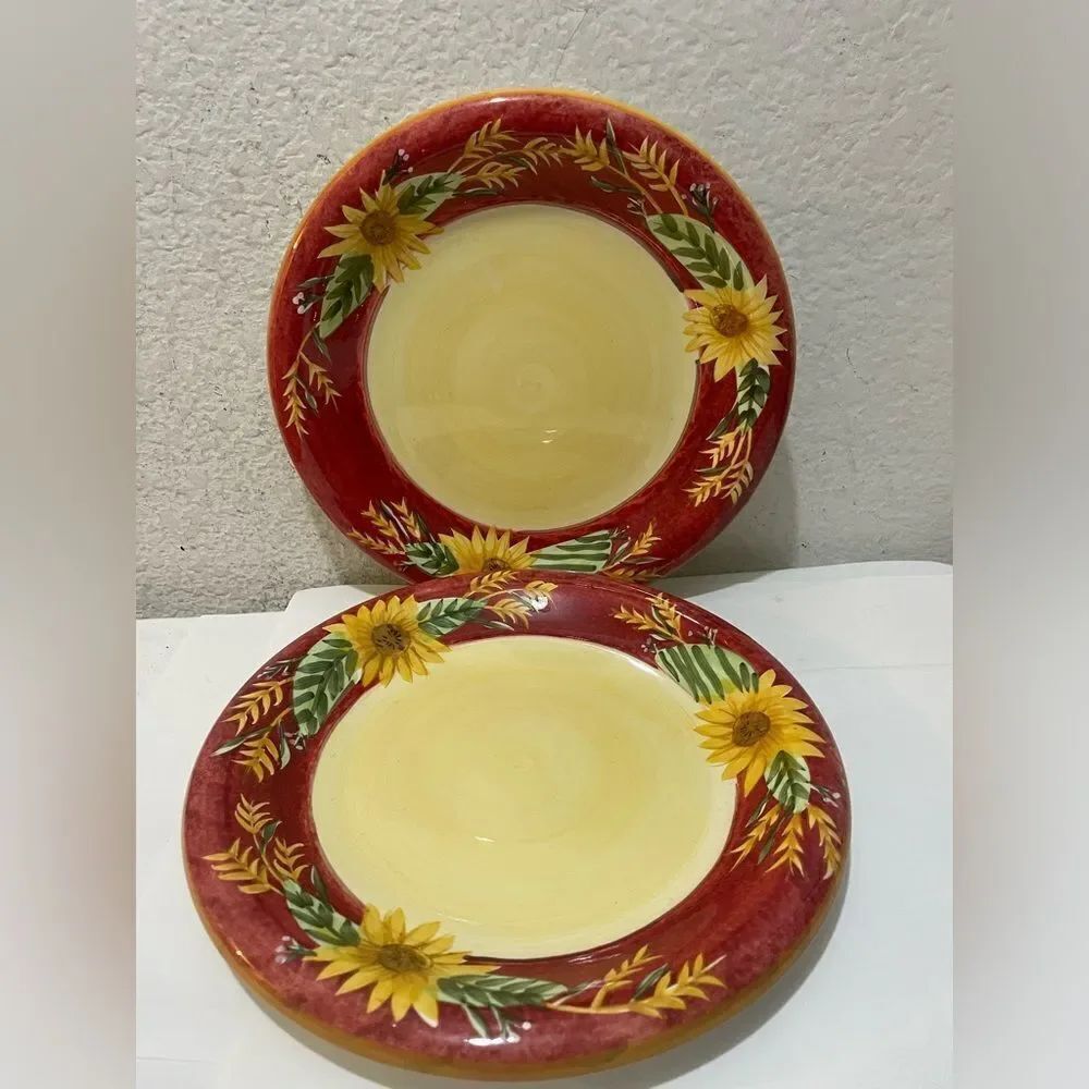 2 dinner PLATES coupe SAKURA Chanticleer Sally flower sunflower wheat vintage